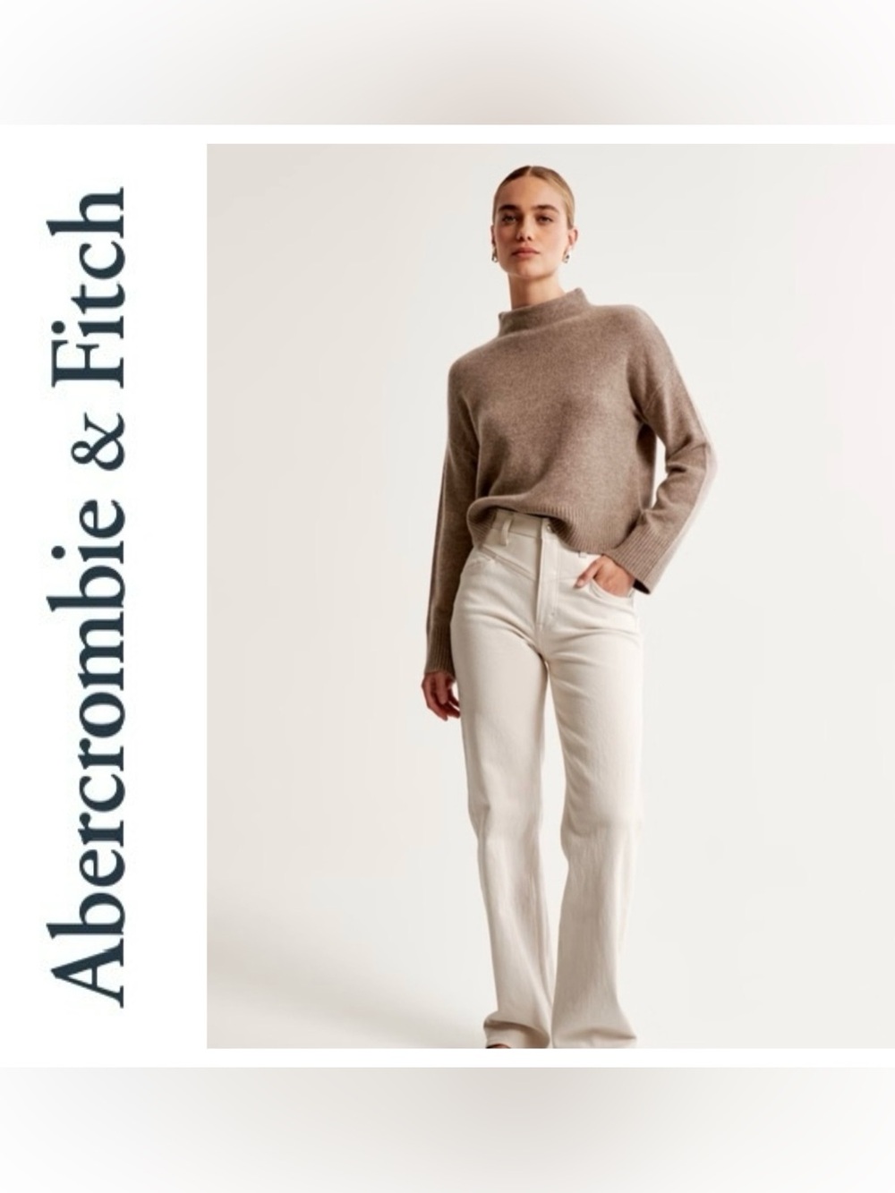 Abercrombie & Fitch Wide Leg Jeans in Off-White